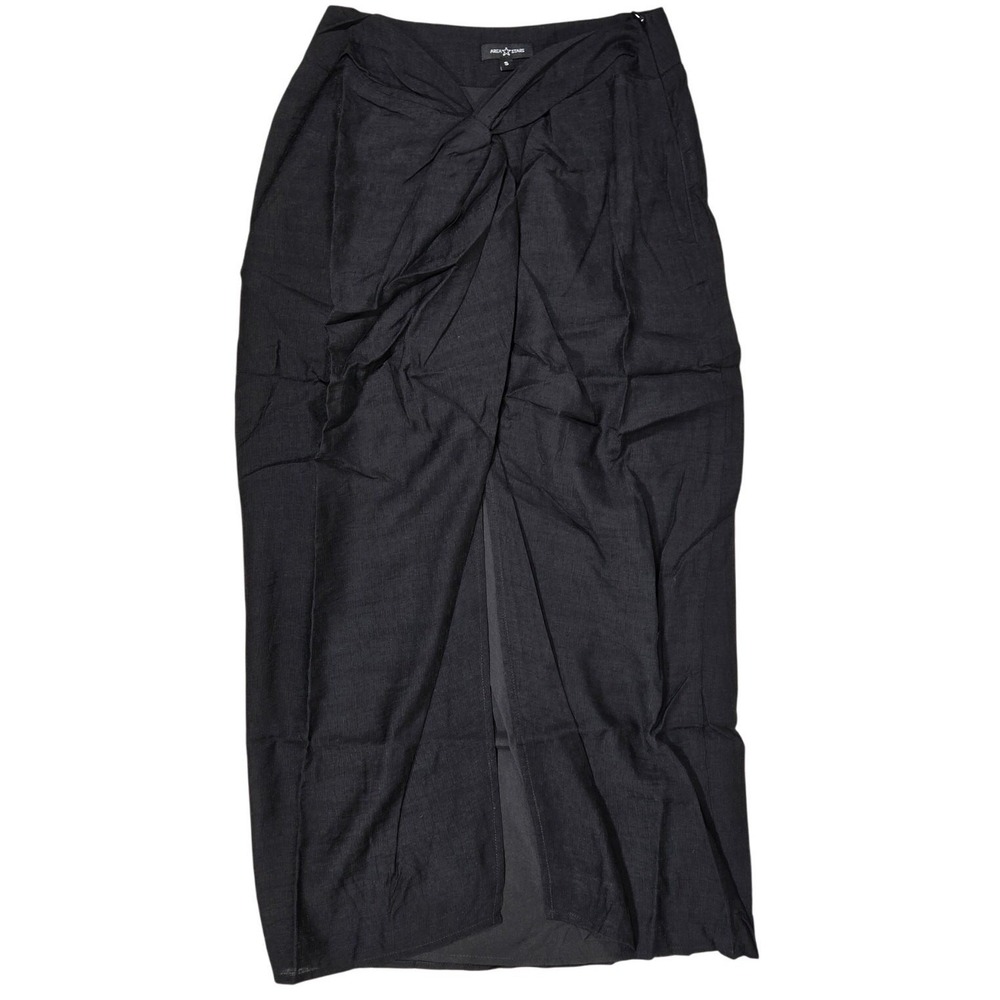 Area Stars Neela Skirt Black Linen Blend Knot‎ Front Slit Midi Skirt Small NEW